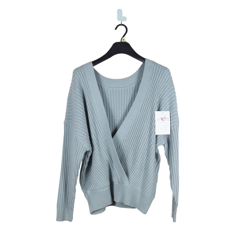 Custom OEM Winter Ladies Heather Gray Buttoned Wrap Turtleneck Women Sweaters