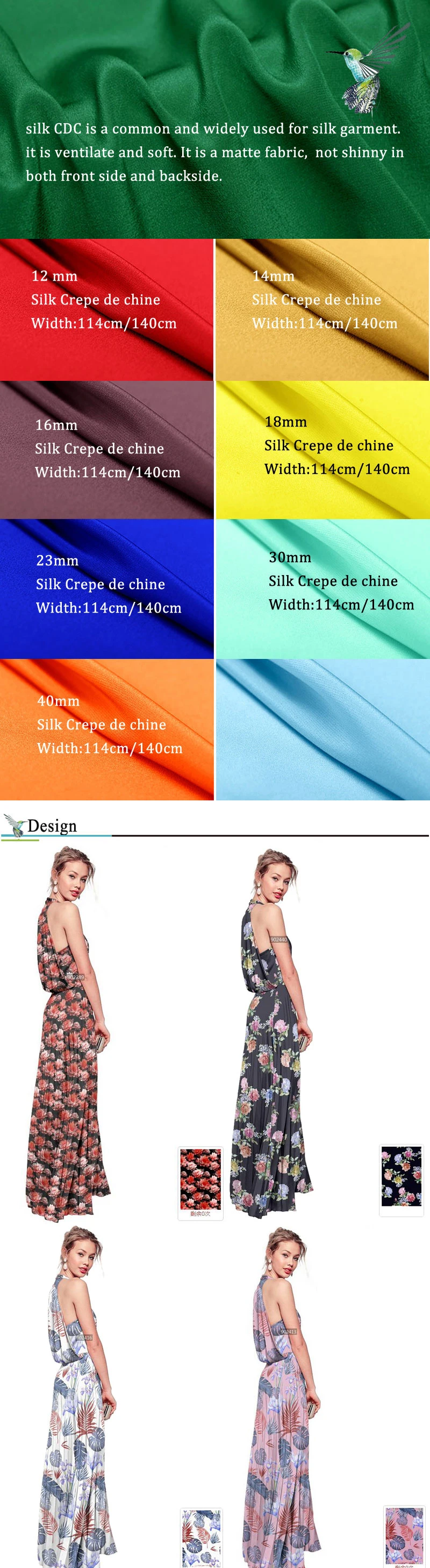 12mm 14mm 16mm 18mm 30mm 40mm 100% Silk Crepe De Chine Heavy Silk Crepe Silk Fabric