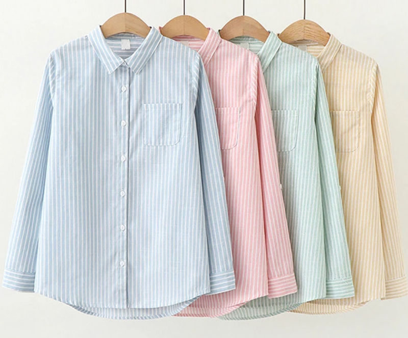 Striped Blouses Women Shirts Spring Casual Loose Outwear Cotton Tops