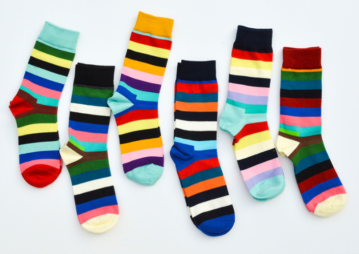 Men Socks Rainbow Striped Cotton Ankle Socks Stock