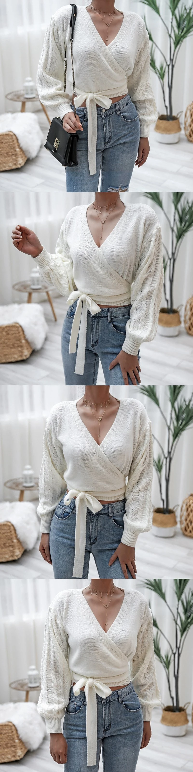 Ladies Fashion Clothing Sweater with a Knotted Opening in The Front.