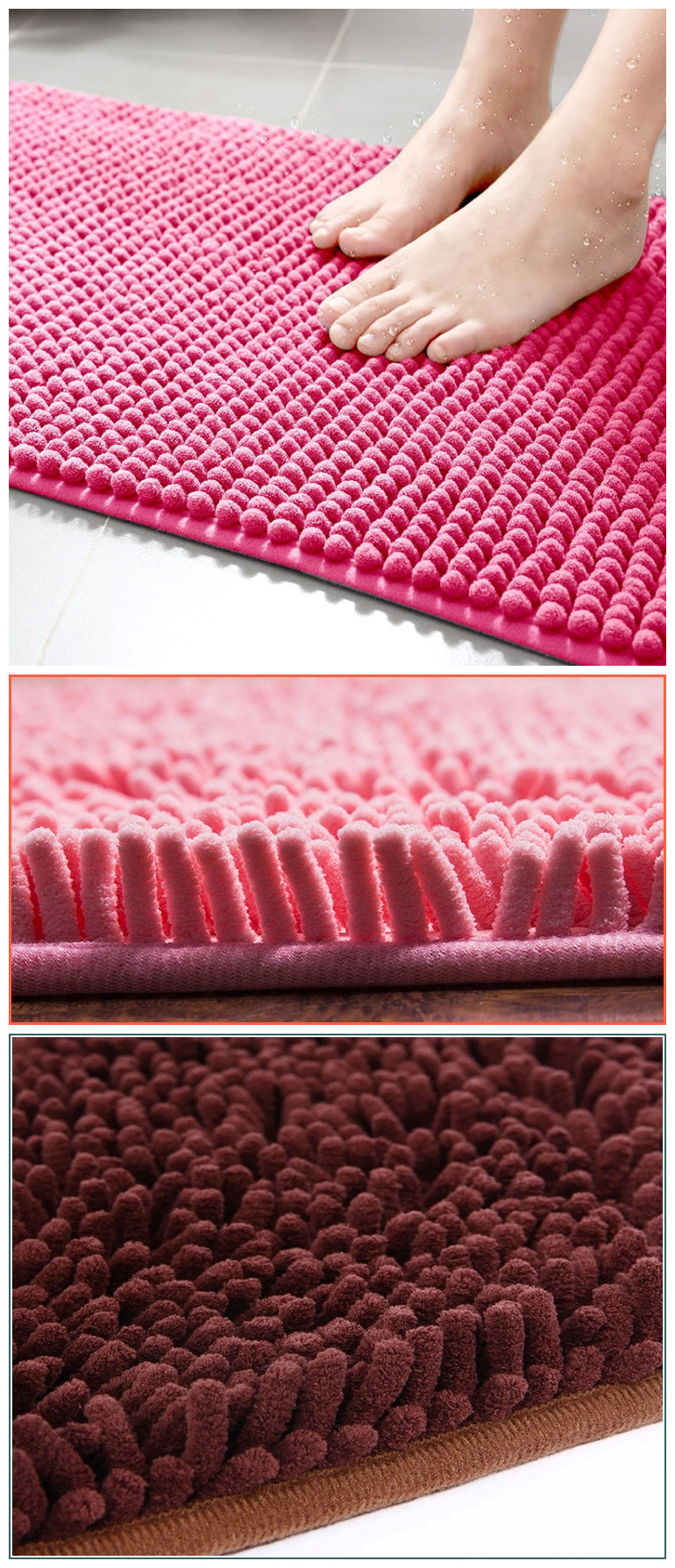 TPR Anti-Slip Backing Microfiber Shag Tufted Chenille Doormat Bath Mat Bath Tube Mat