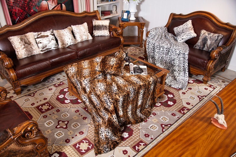 Luxary Blankets with Leopard Printing Faux Fur Throws (019-157)