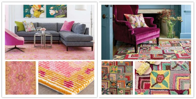 Wool& Viscose Blended Colorful Area Rug Handcraft Floor Carpet