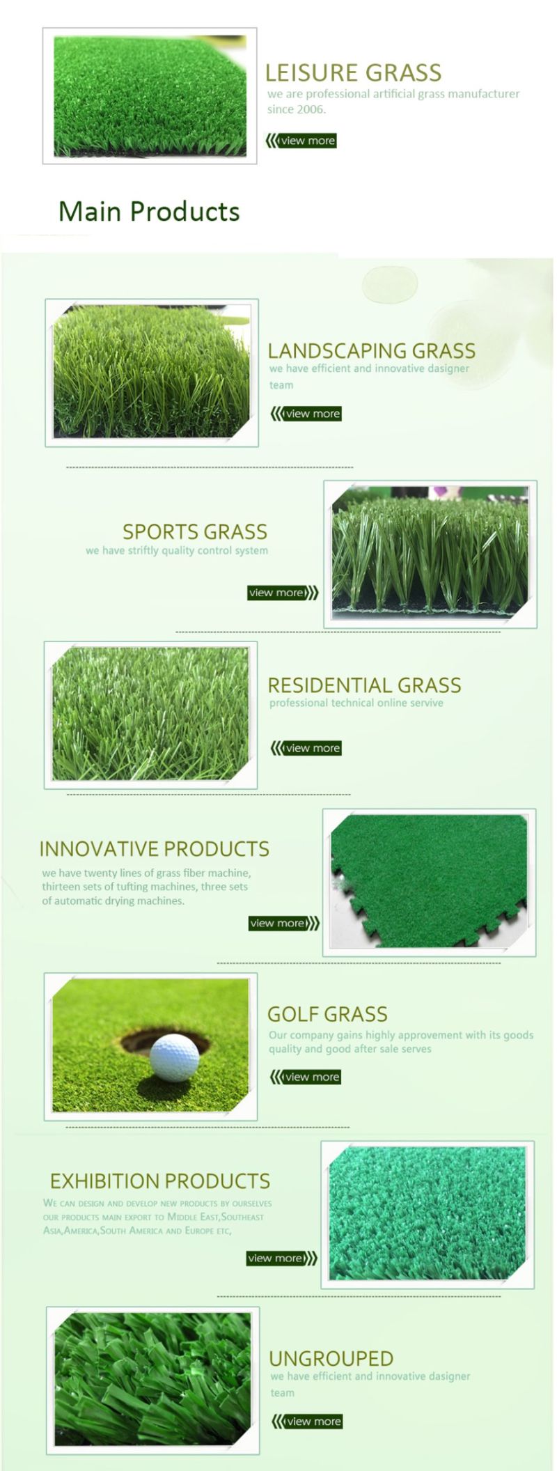 High Quanlity Fadeless Synthetic Turf Artificial Grass for Landscaping