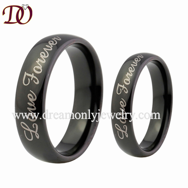 Love Forever Ring Domed Black Plated Tungsten Ring