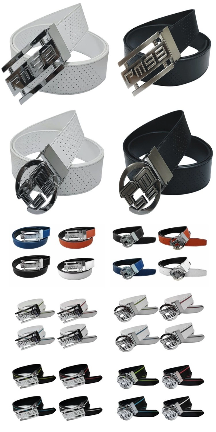 Printed White Belt Business Style Cowhide Mens Golf Ratchet Belts with Custom Club Logo