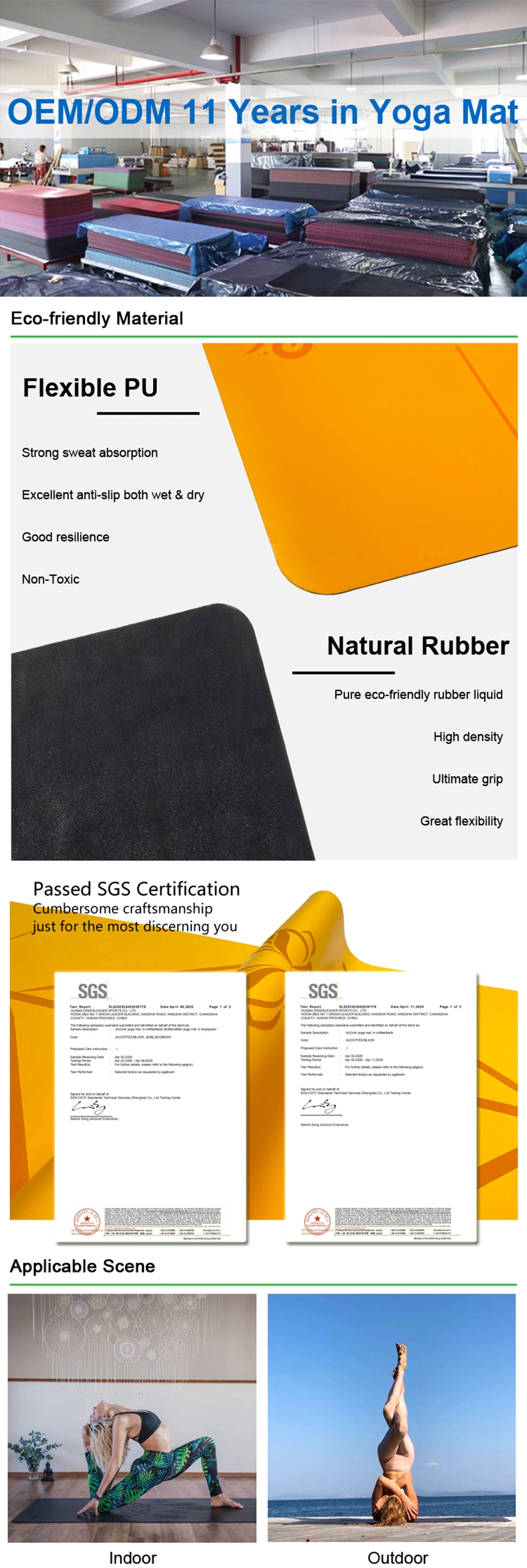 Factory Manufacturer Natural Rubber Anti-Slip Coating Workout Yoga Mat with Carrying Strap