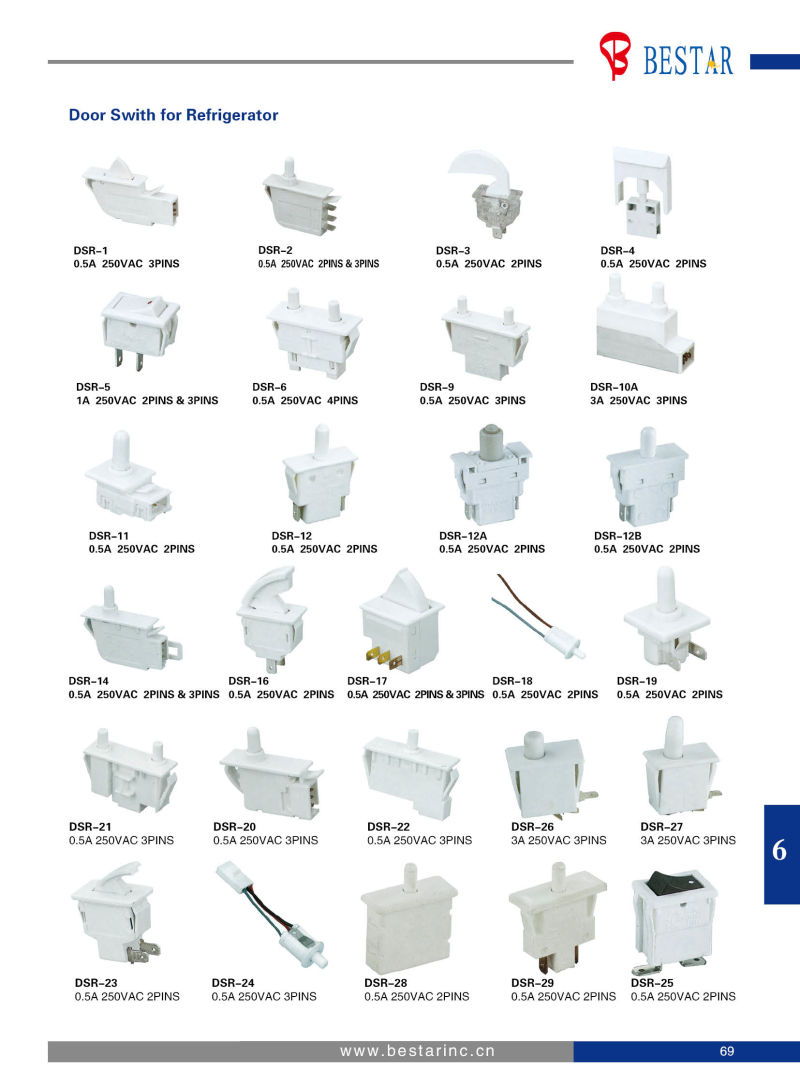 250V Freezer Fridge Door Switches for Refrigerator Door