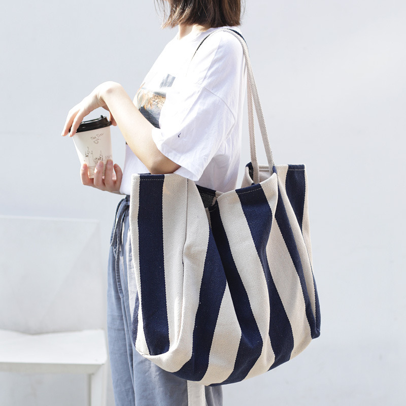 Strap Biodegradable Canvas Cotton Tote Gift Shopping Bag with Long Handle