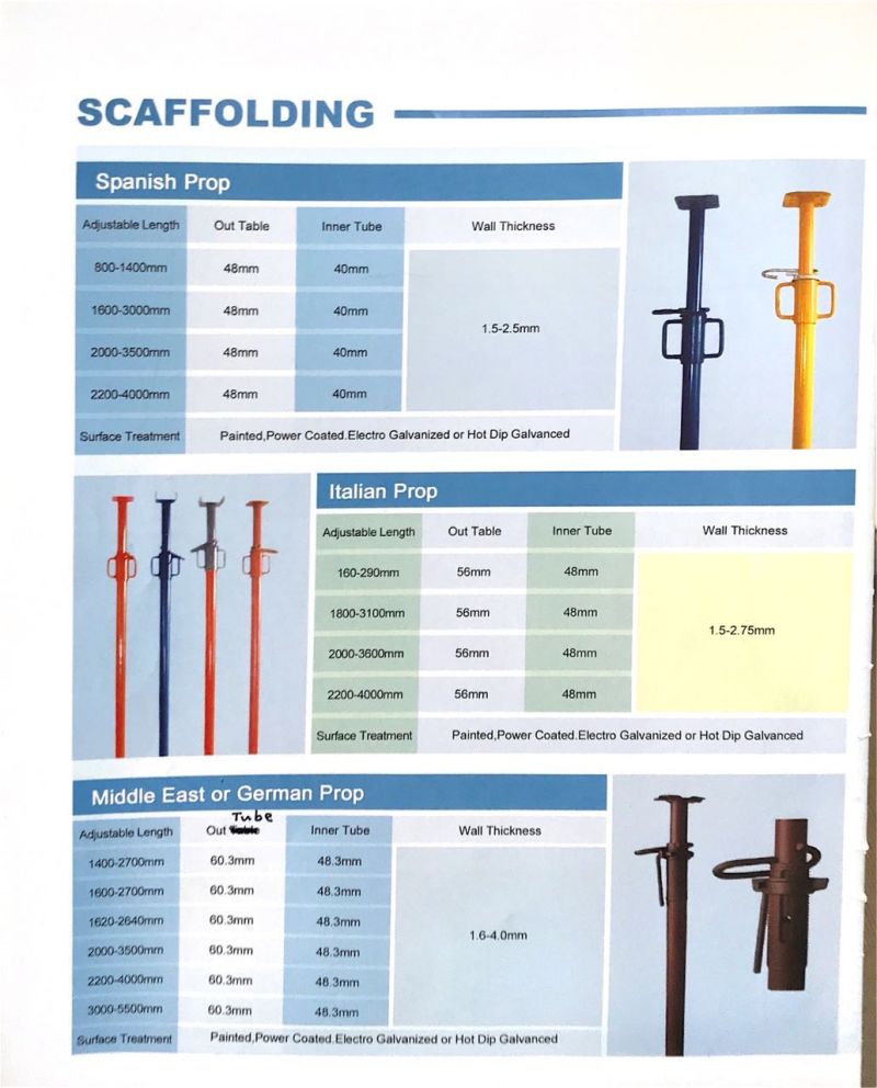 Adjustable Prop Jack Scaffolding Steel Support Prop for Construction Project