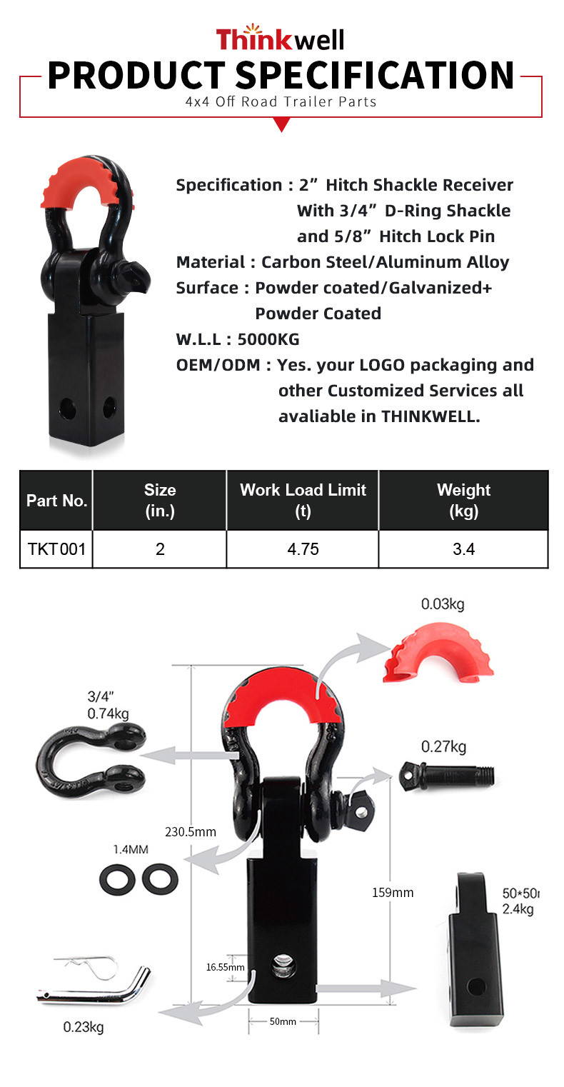 Forged Carbon Steel D-Ring with 3/4 Inch Shackle Hitch Receiver