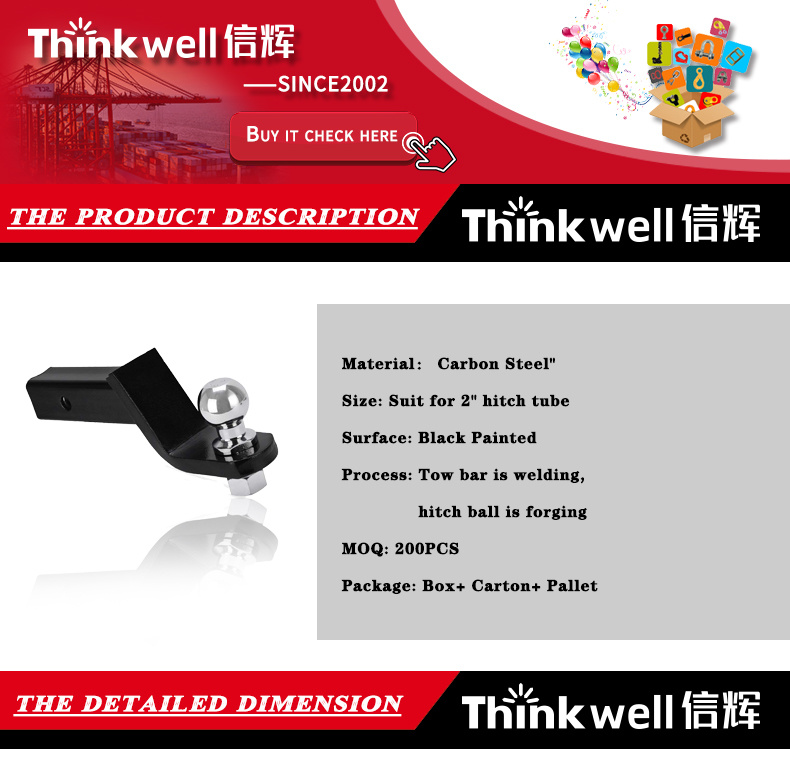 Thinkwell Forged Black Coated 2" Drop Trailer Hitch Mount with Ball