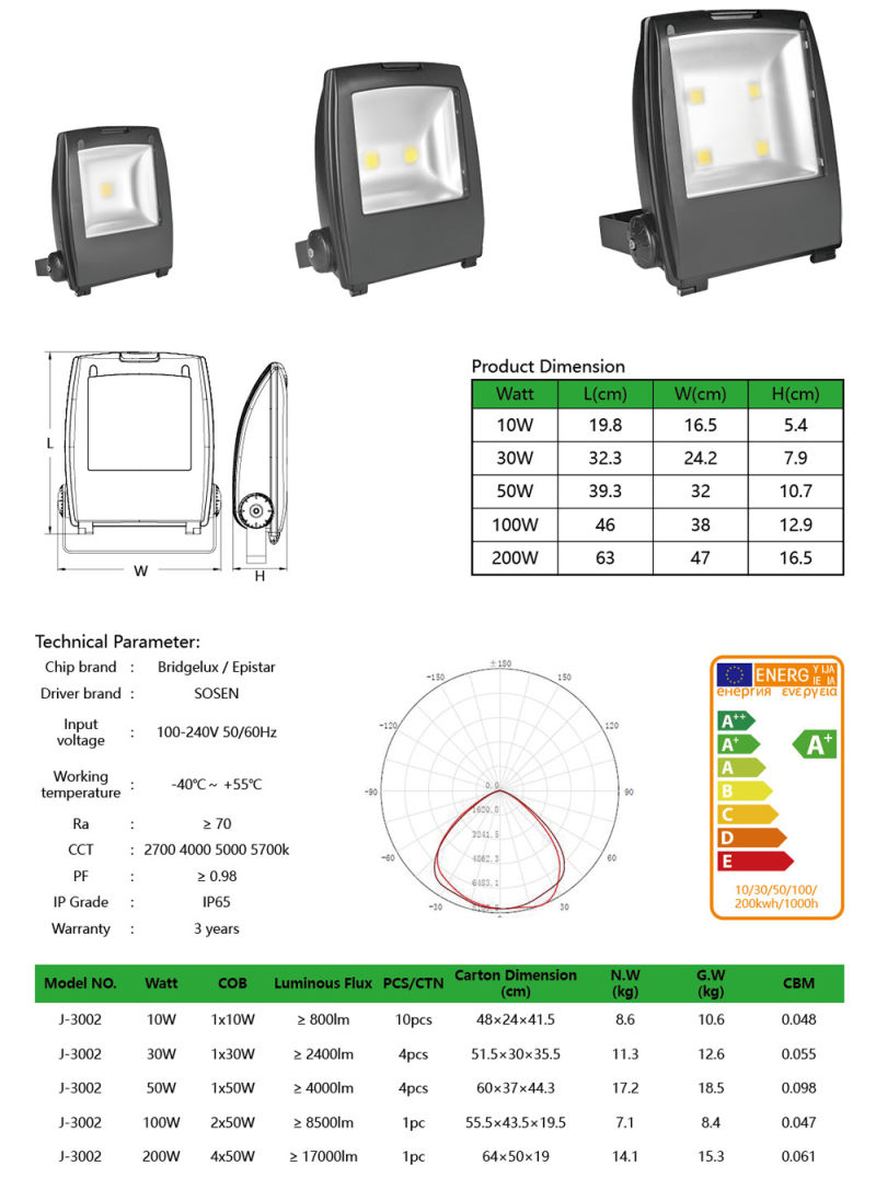 Good Price LED Flood Light 10W 30W 50W 100W 200W for Logistic Lightings