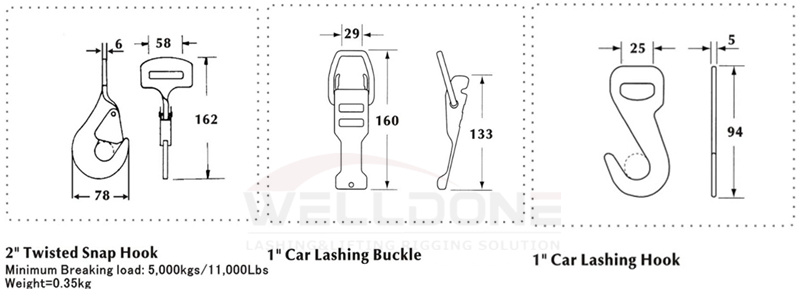2 Inch Twisted Snap Flat Hook for Cargo Lashing Strap