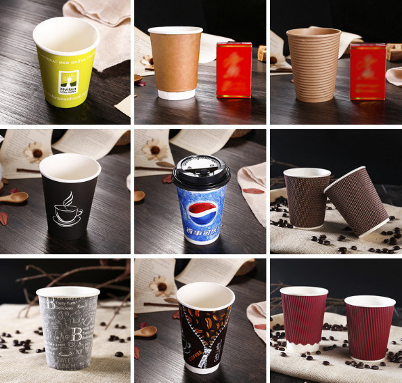 Handle Paper Cup Glass Disposable 9oz Printed Handle Paper Cups Mug Printed Hot Drink Handle Coffee Cup