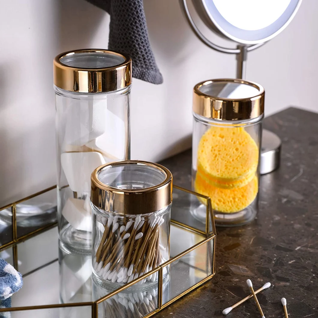 Glass Food Container Glass Storage Jars with Airtight Metal Gold Lids