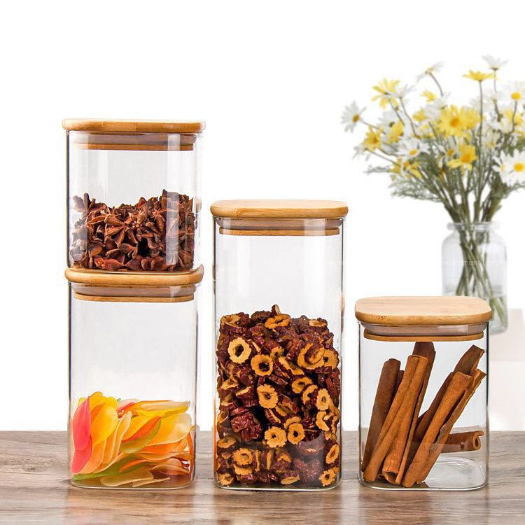 High Quality Glass Food Storage Jar Square Shape Glass Bottle Jar