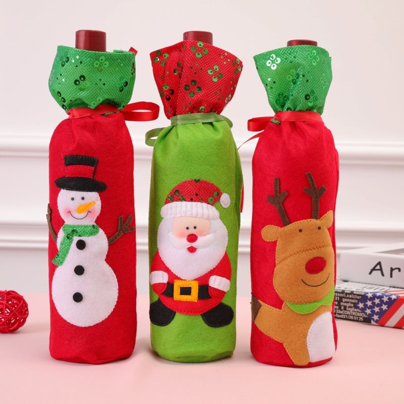 New Christmas Supplies Christmas Sequin Embroidered Wine Bottle Bag Santa Wine Set