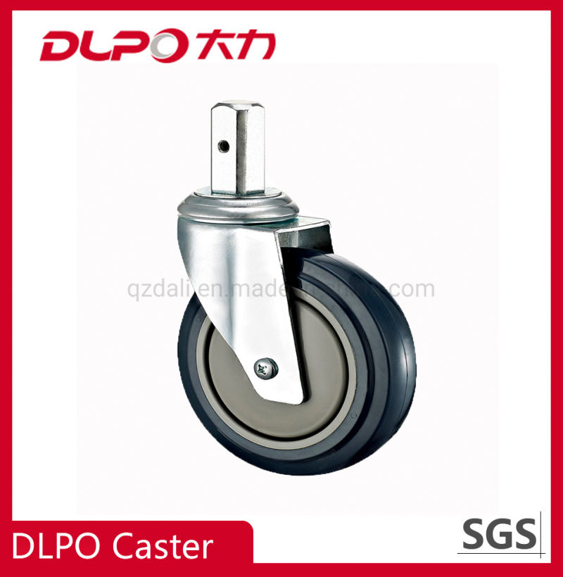 Dlpo 125mm Zinc-Plated Squace Solid Stem Lockable Wheel Castor with Nylon Brake