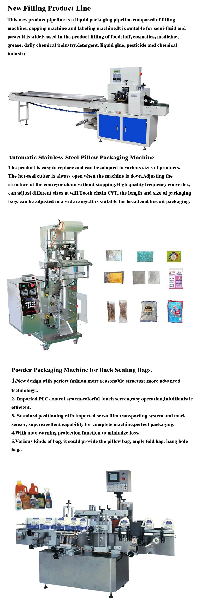 Automatic Back Sealing Bags Powder Package Machine