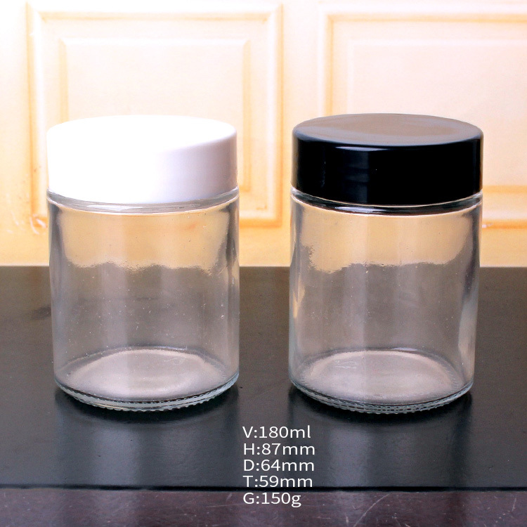 6oz Clear Airtight Glass Jam Jars Containers with Black Lid