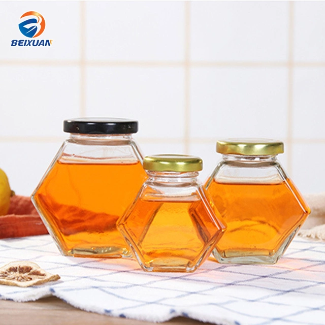 Wholesale 280ml Hexagon Glass Honey Jars with Tinplate Lids