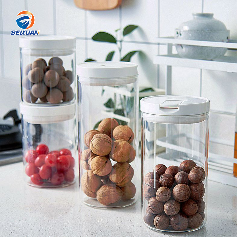 Popular Home Decoration Storage Canister Glass Jar with Plastic Lid