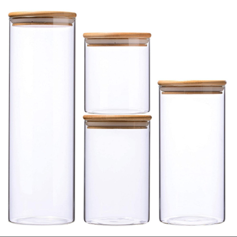 High Borosilicate Glass Cylinder Airtight Food Storage Container Canister Jar