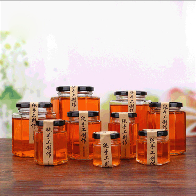 Multipurpose Hexagonal Shape Jam Honey Pickles Glass Bottle