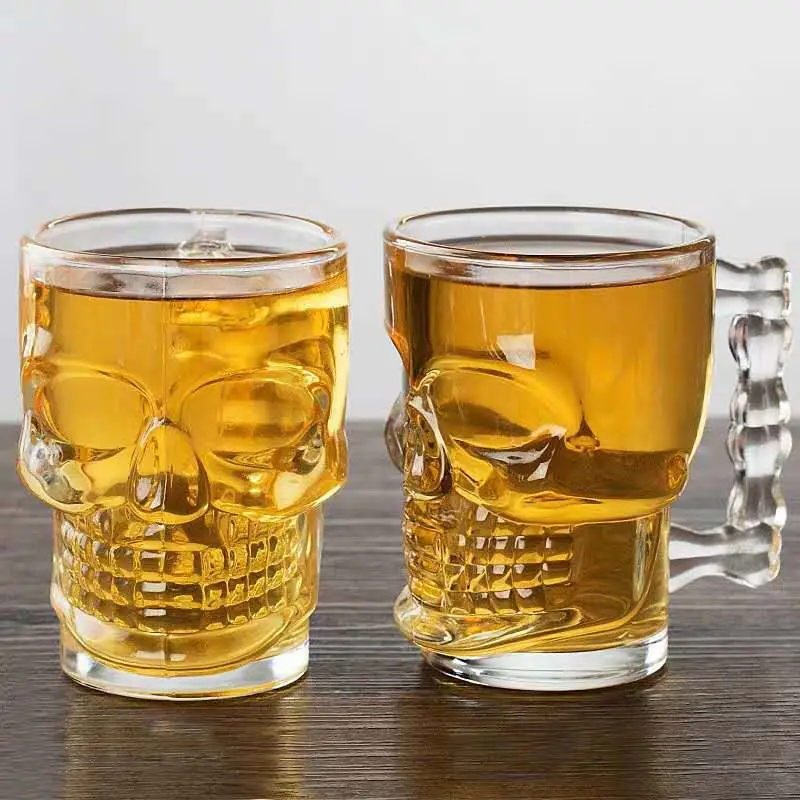 Skull Head Crystal Glassware 500ml 16oz Drinking Wine Glass Water Cup with Handle Beer Glass Mugs