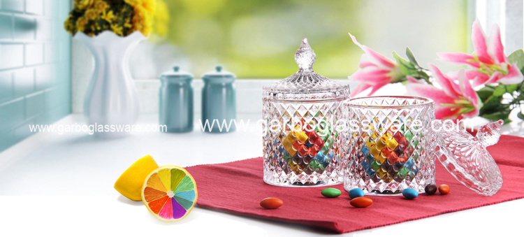 Good-Quality Glass Candy Jar Set Milk Candy Pot with Plate