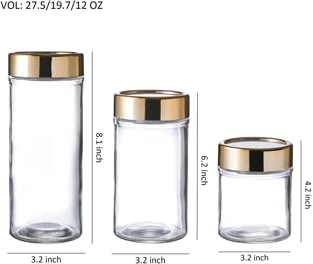 Glass Food Container Glass Storage Jars with Airtight Metal Gold Lids