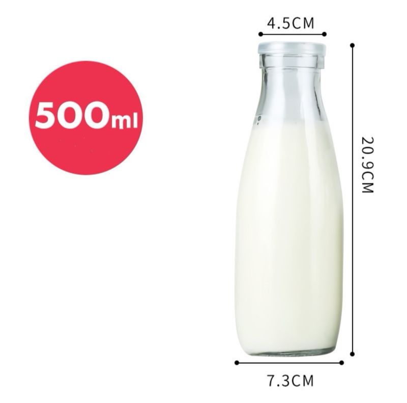 Clear Glass Milk Bottle with Metal Lid Beverage Bottle