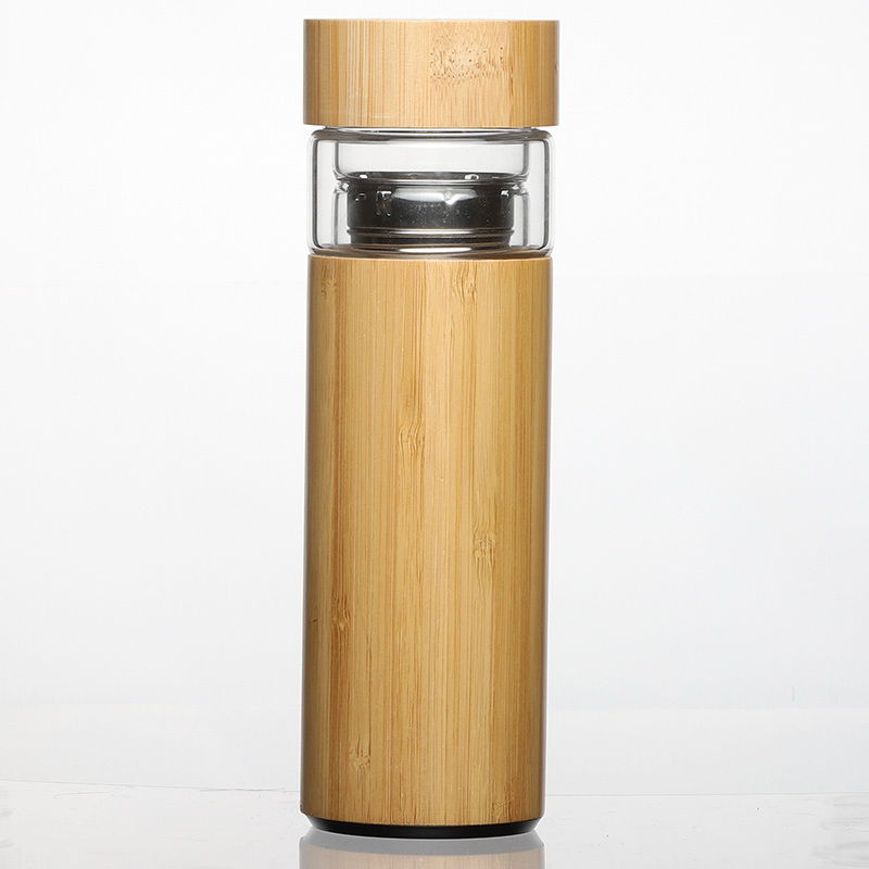Eco-Friendly Bamboo Water Bottle Clearr Glass Drinking Bottle with Infuser