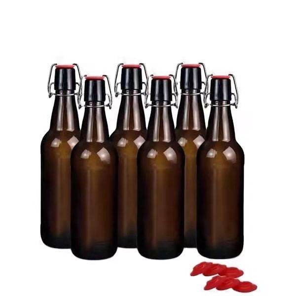 16oz 32oz Leak Proof Amber Beer Beverages Container Glass Bottles with Flip Top Lid