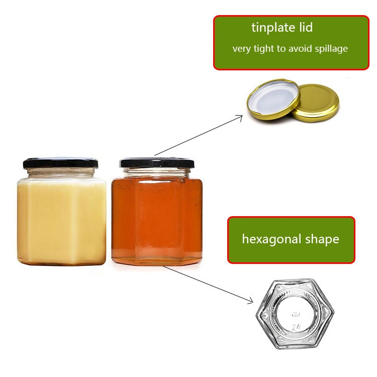 Jam Honey Hexagon Containers Glass Jars with Lug Lids 180ml 280ml 380ml 500ml 730ml