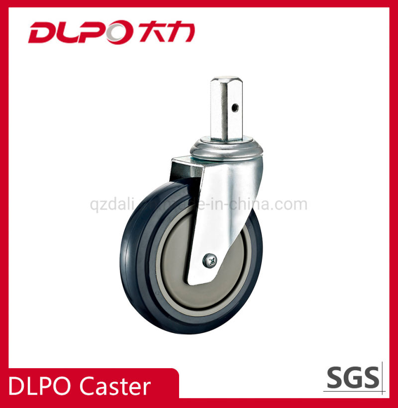 Dlpo 125mm Zinc-Plated Squace Solid Stem Lockable Wheel Castor with Nylon Brake