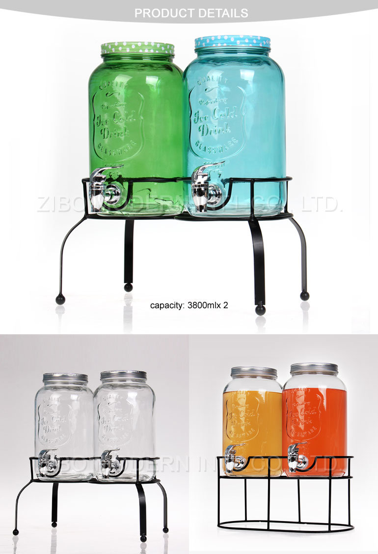 Wholesale Drink Water Beverage Glass Double Tank Juice Dispenser