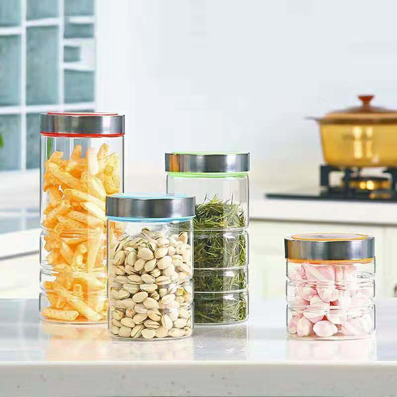 Transparent Glass Sealed Jar Food Storage Tank with Metal Lid