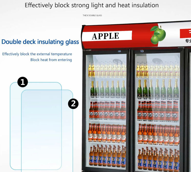 Low-Noise Glass Door Drinks Beverage Display Cooling Cabinet for Supermarket