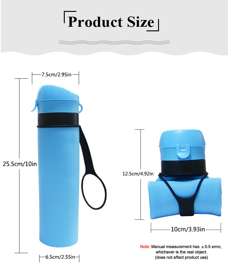 600ml Collapsible Silicone Water Bottle, Silicone Foldable Water Bottle