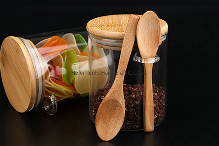 Food Grade Tiny Spice Glass Jar with Bamboo Lids Small Wooden Spoon Delicate Storage Glass Jar