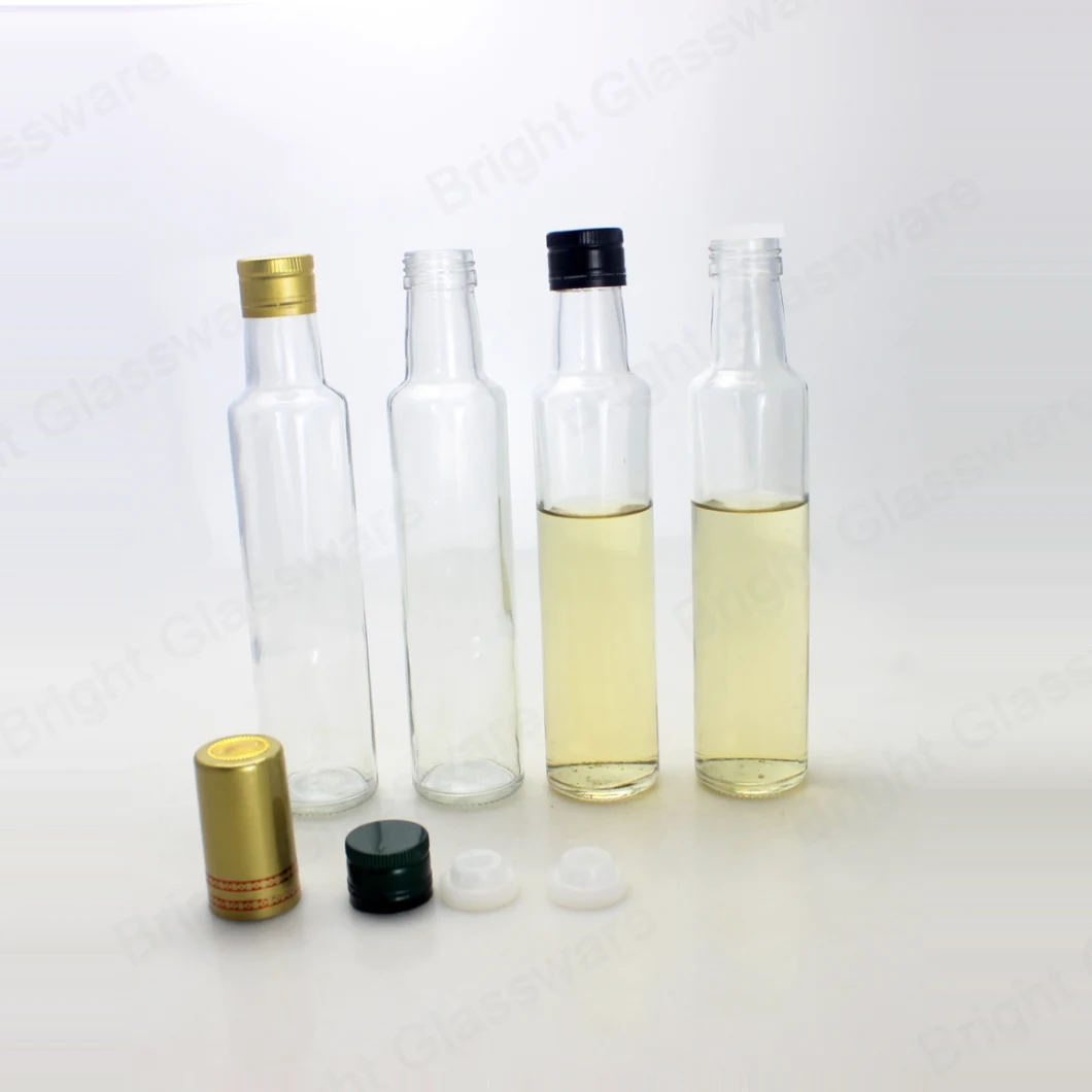 Tall Round 250ml Clear Glass Olive Oil Bottle with Airtight Cap