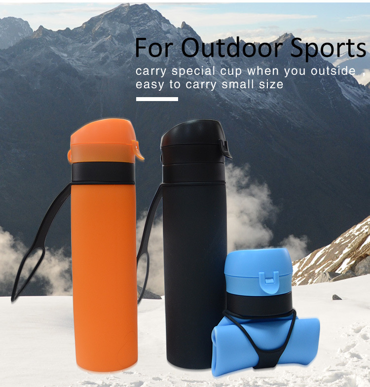 600ml Collapsible Silicone Water Bottle, Silicone Foldable Water Bottle