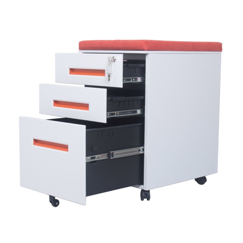 3-Drawer White Mobile Mini File Cabinet Lockable Filing with Lock