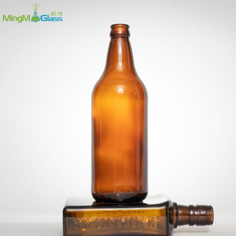 Empty Amber Beer Glass Bottle with Cover Top