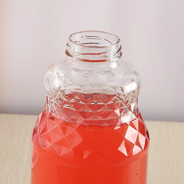 1L Clear Embossed Beverage Glass Bottles Glass Juice Bottles with Gold Lug Cap