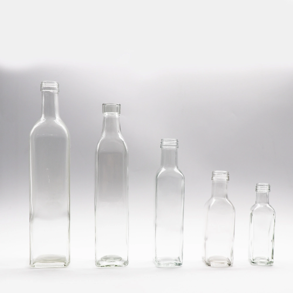 Different Size 100ml 250ml 500ml 750ml 1000ml Square Clear Olive Oil Glass Bottle with Ropp Lid