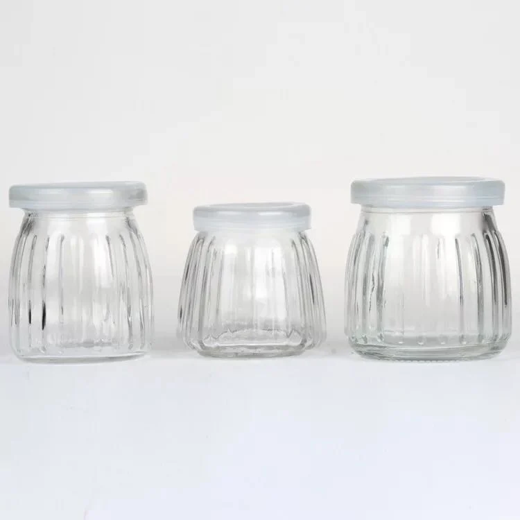 Clear Vertical Stripe 100ml/150ml/200ml Ice Cream Yogurt Jam Glass Jar with plastic Lid